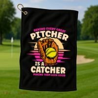 Behind Every Great Pitcher Is Catcher Making Them Look Good Gift Golf Towel thumb 1
