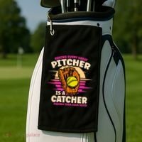 Behind Every Great Pitcher Is Catcher Making Them Look Good Gift Golf Towel thumb 2