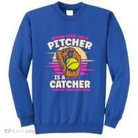 Behind Every Great Pitcher Is Catcher Making Them Look Good Gift Sweatshirt thumb 0