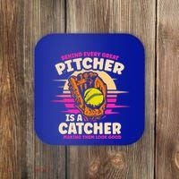 Behind Every Great Pitcher Is Catcher Making Them Look Good Gift Coaster thumb 0