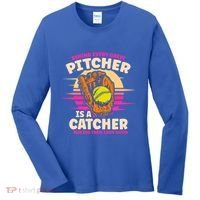 Behind Every Great Pitcher Is Catcher Making Them Look Good Gift Women's Long Sleeve Shirt thumb 0