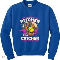 Behind Every Great Pitcher Is Catcher Making Them Look Good Gift Kids Sweatshirt thumb 0