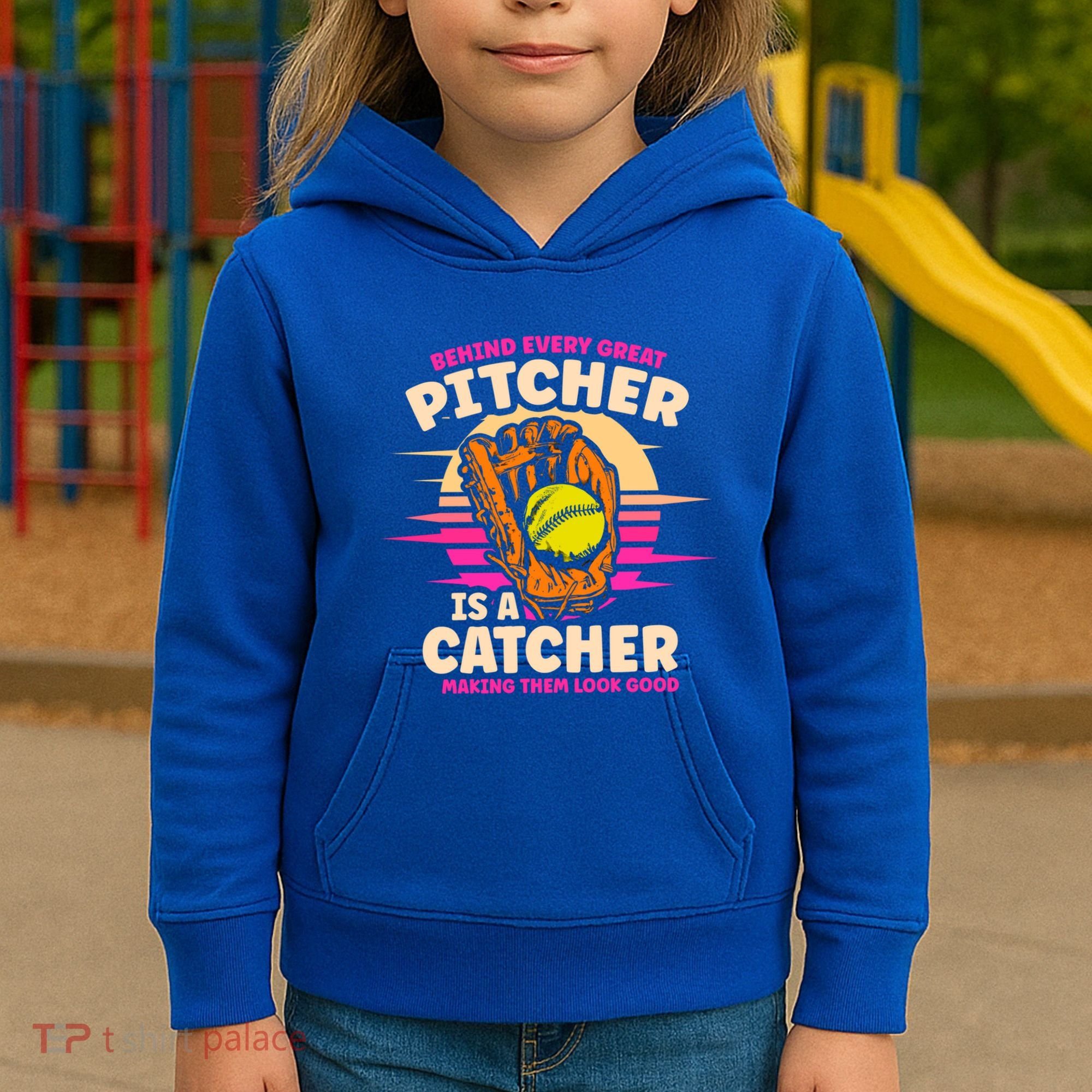 Behind Every Great Pitcher Is Catcher Making Them Look Good Gift Kids Hoodie