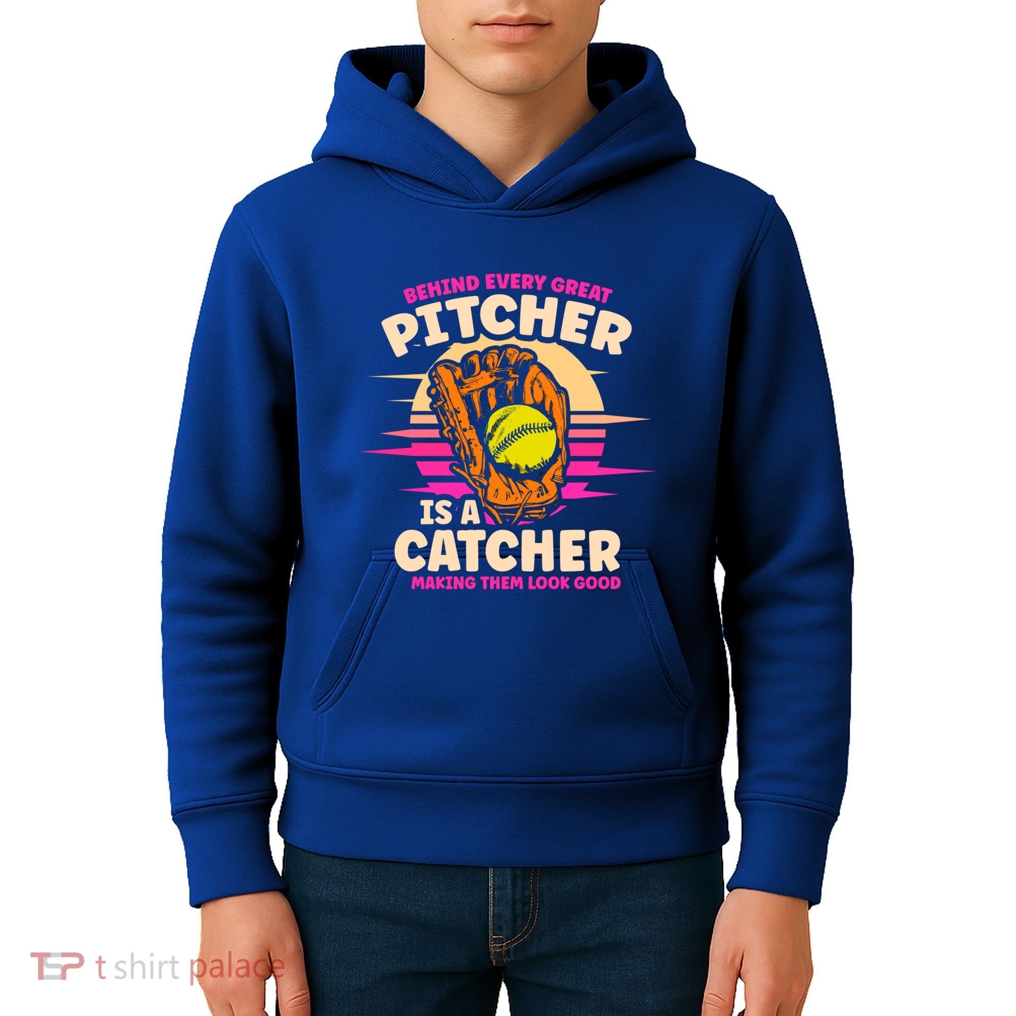 Behind Every Great Pitcher Is Catcher Making Them Look Good Gift Kids Hoodie