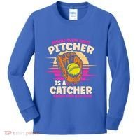 Behind Every Great Pitcher Is Catcher Making Them Look Good Gift Kids Long Sleeve Shirt thumb 0
