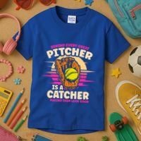 Behind Every Great Pitcher Is Catcher Making Them Look Good Gift Kids T-Shirt thumb 3