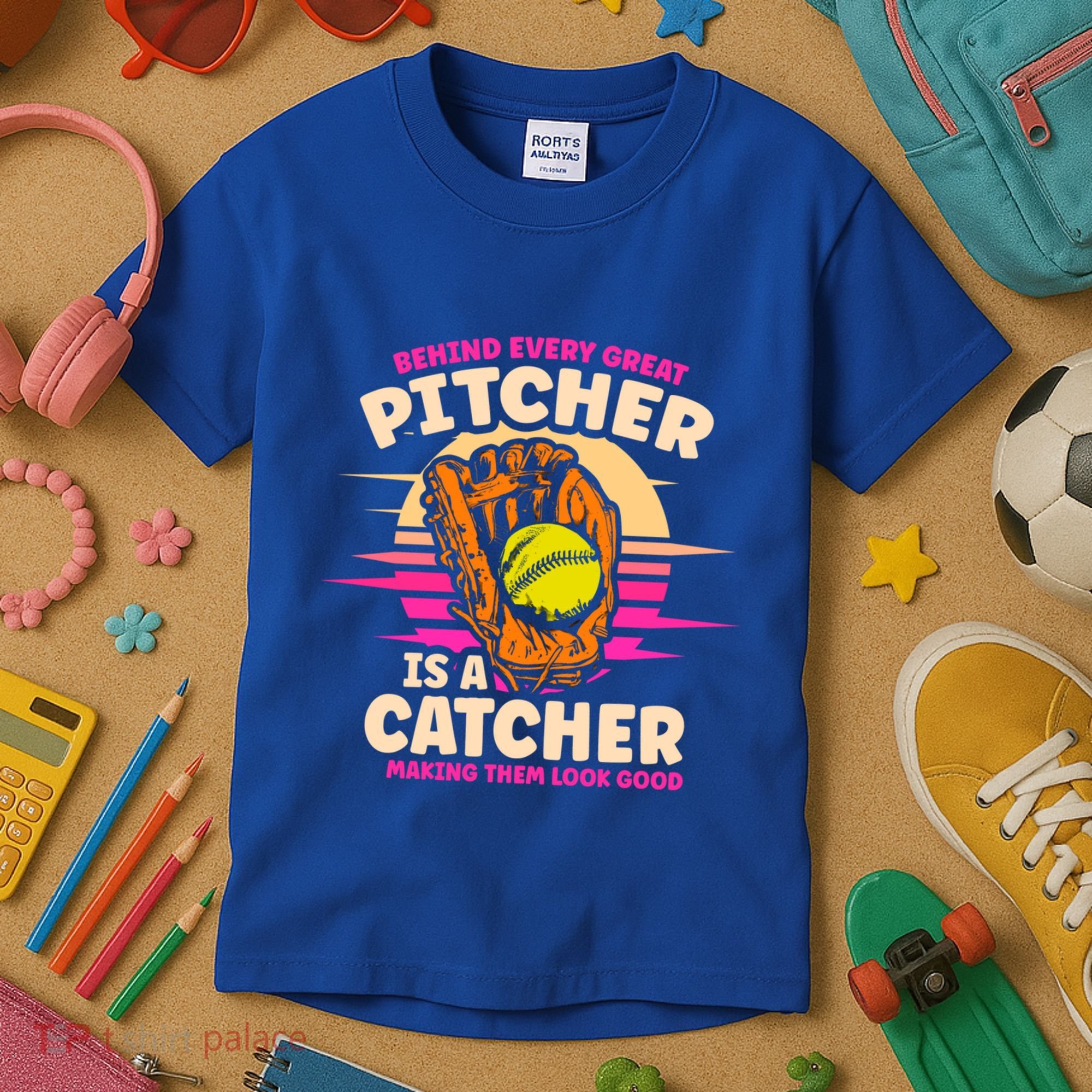 Behind Every Great Pitcher Is Catcher Making Them Look Good Gift Kids T-Shirt