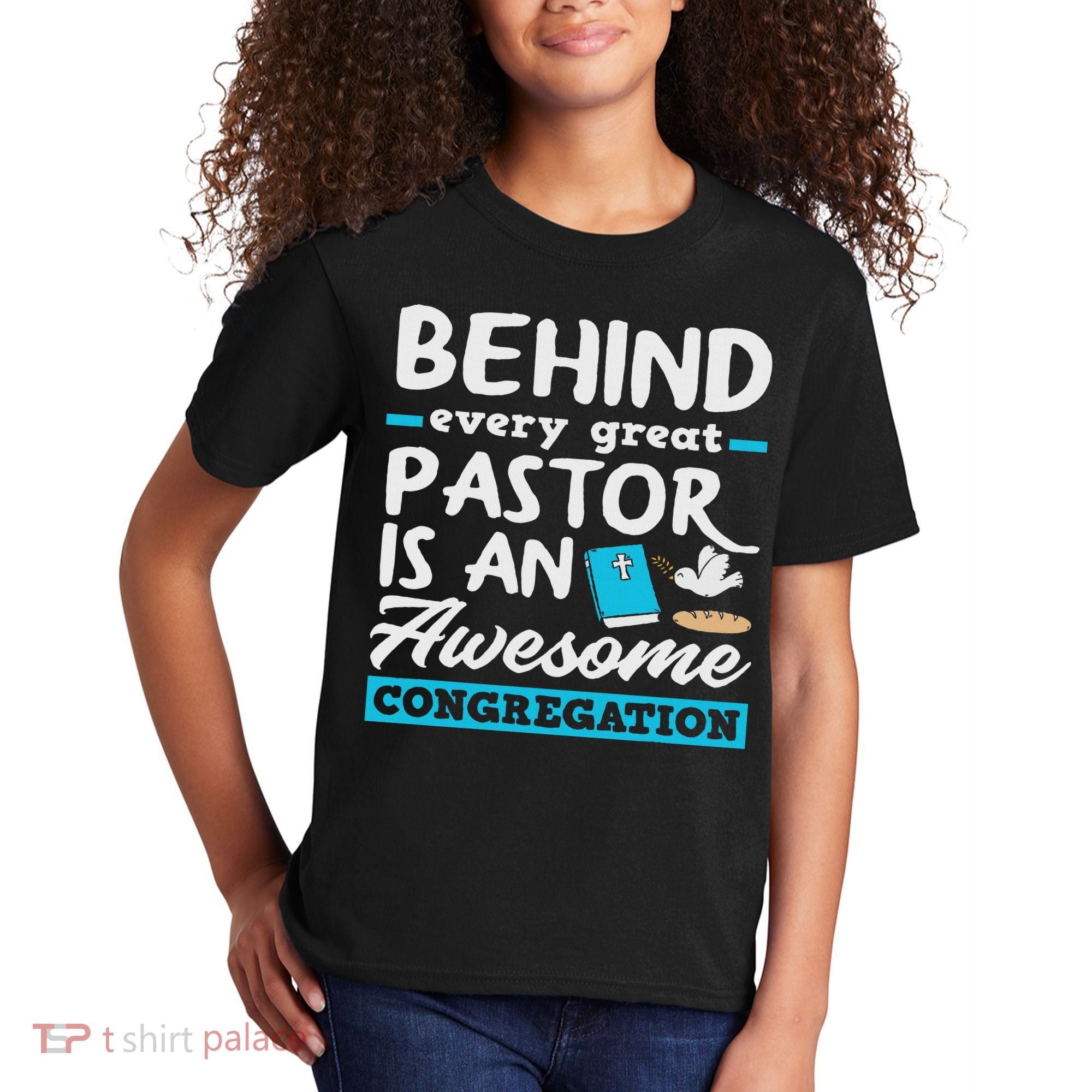 Behind Every Great Pastor Funny Minister Clergy Pastor Kids T-Shirt