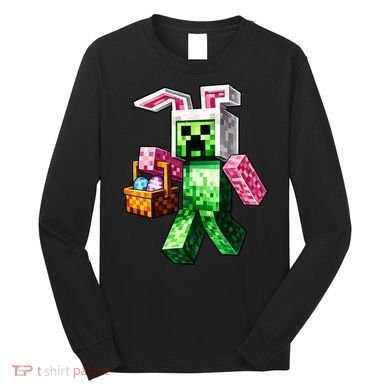 Bunny Egg Happy Easter Video Game Pixel Long Sleeve Shirt