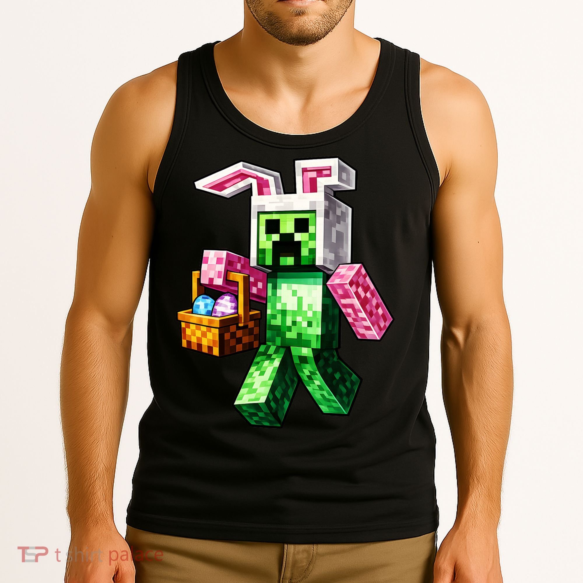 Bunny Egg Happy Easter Video Game Pixel Tank Top
