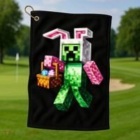 Bunny Egg Happy Easter Video Game Pixel Golf Towel thumb 1