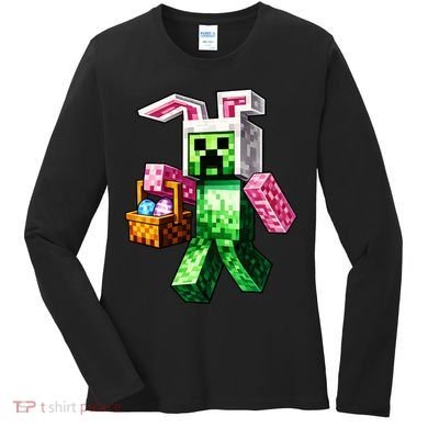 Bunny Egg Happy Easter Video Game Pixel Women's Long Sleeve Shirt