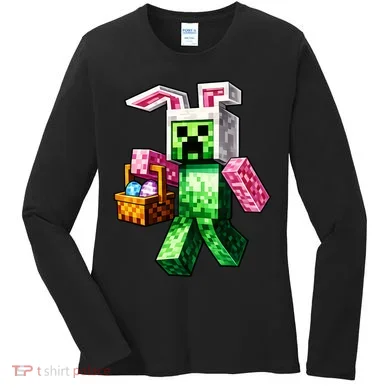 Bunny Egg Happy Easter Video Game Pixel Women's Long Sleeve Shirt