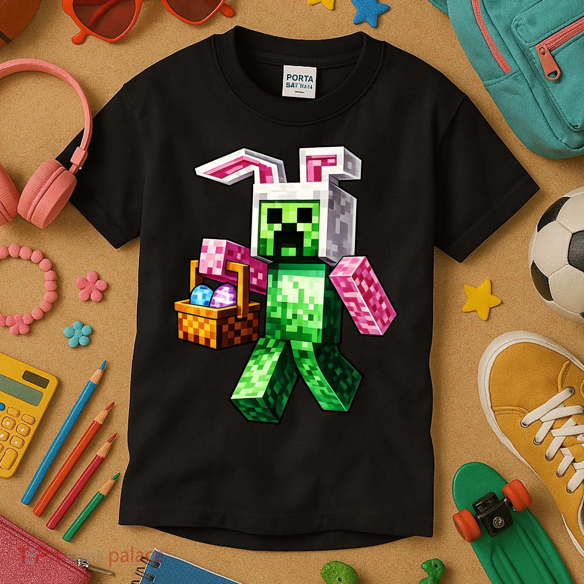 Bunny Egg Happy Easter Video Game Pixel Kids T-Shirt