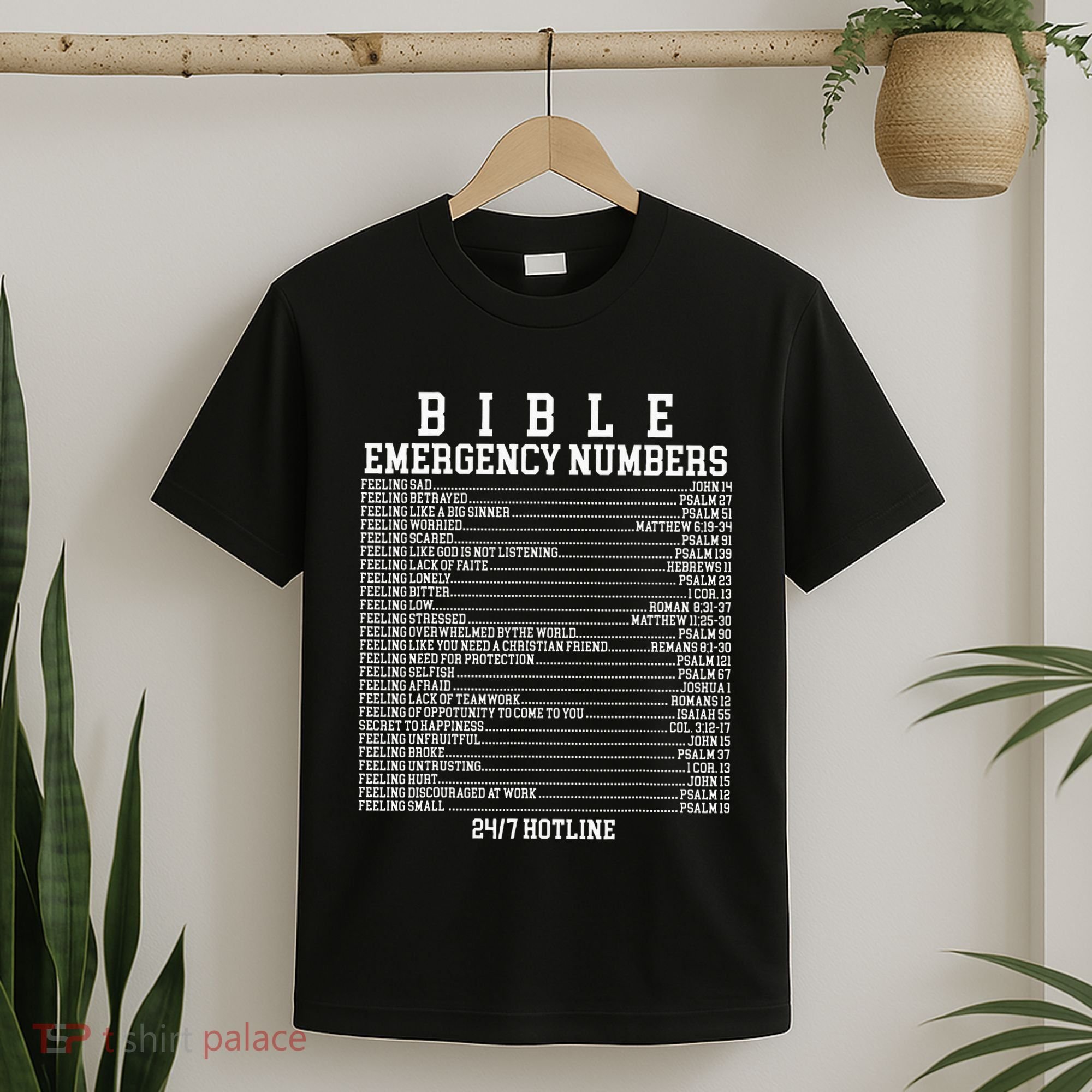 Bible Emergency Hotline Numbers Funny Christian Family Jesus T-Shirt