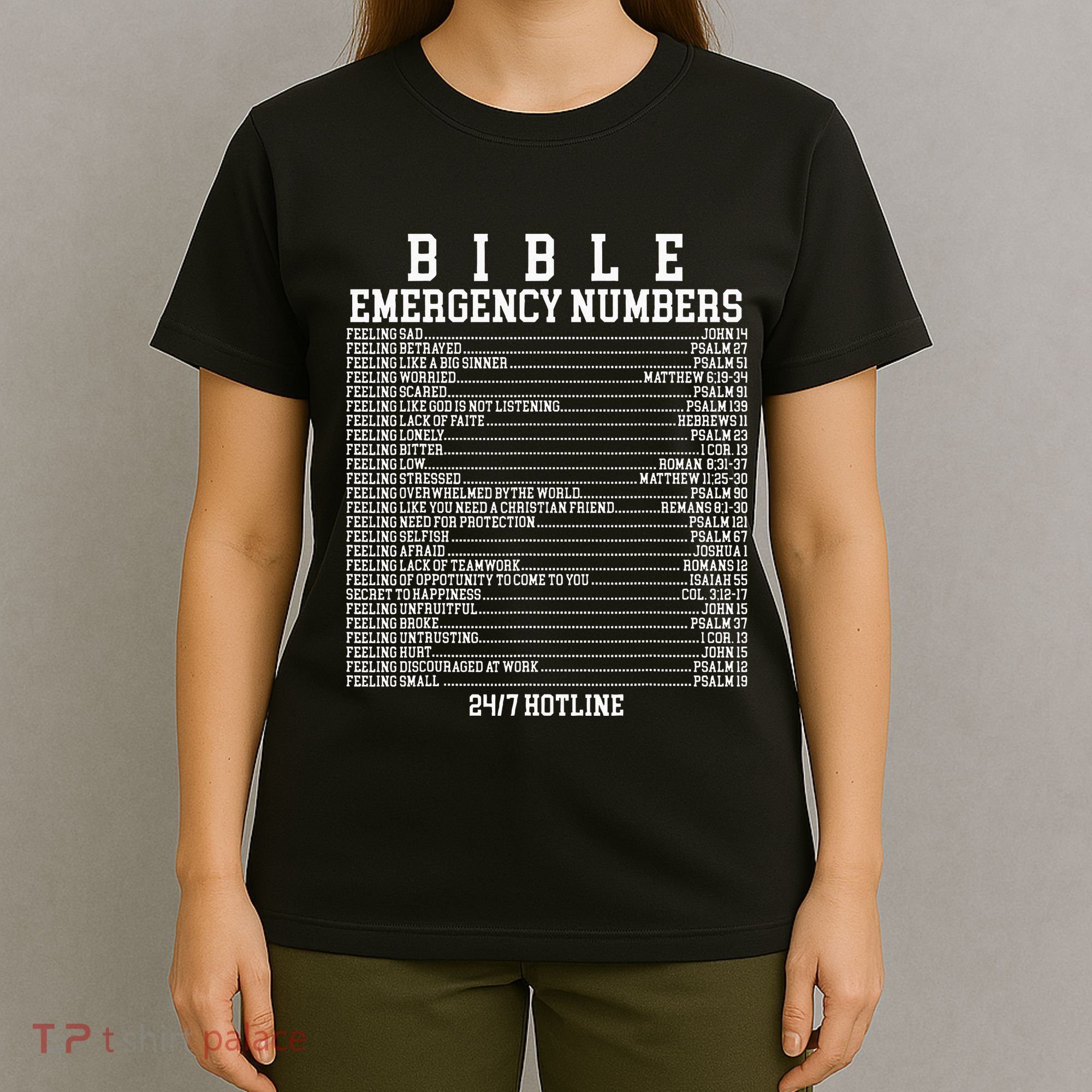 Bible Emergency Hotline Numbers Funny Christian Family Jesus T-Shirt