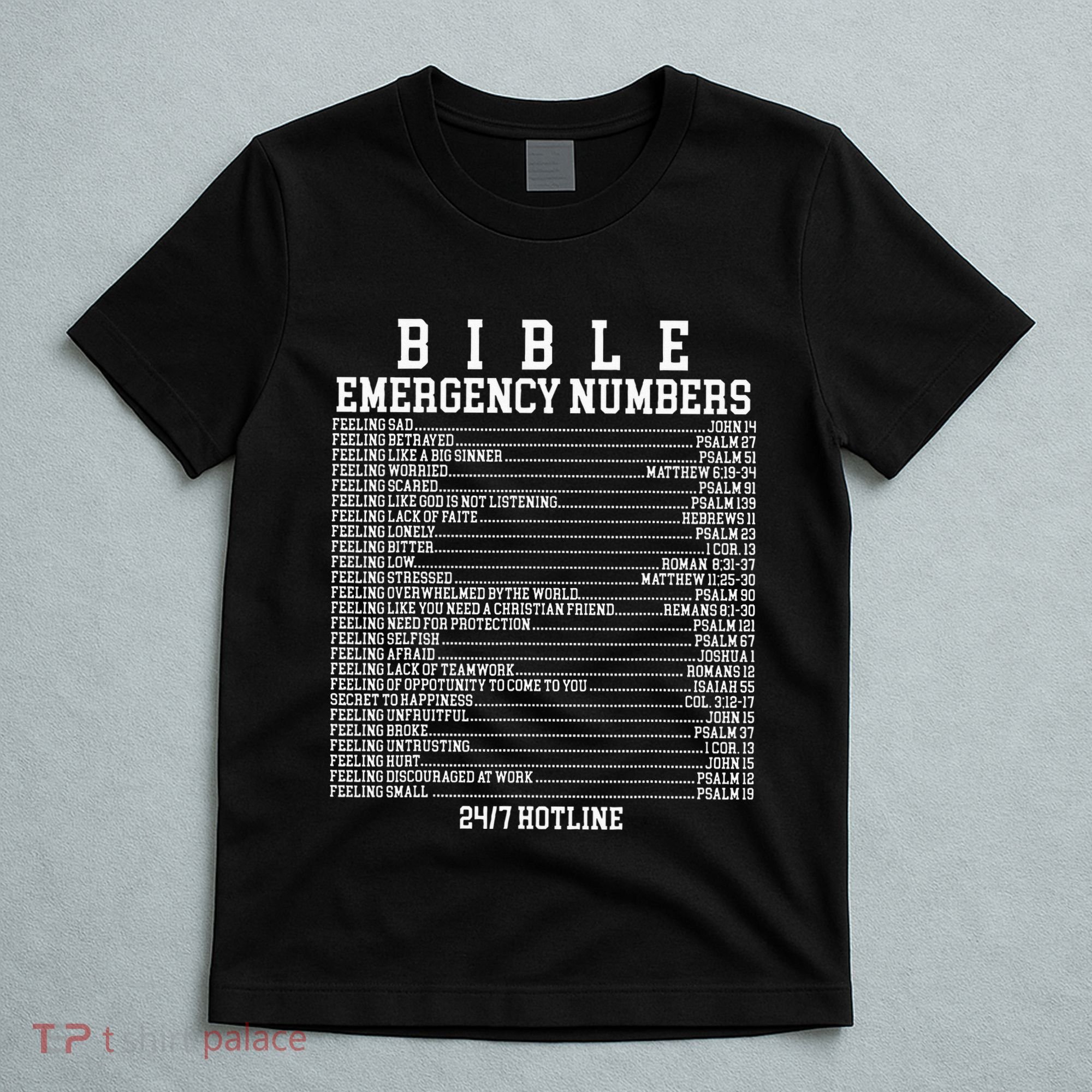 Bible Emergency Hotline Numbers Funny Christian Family Jesus T-Shirt