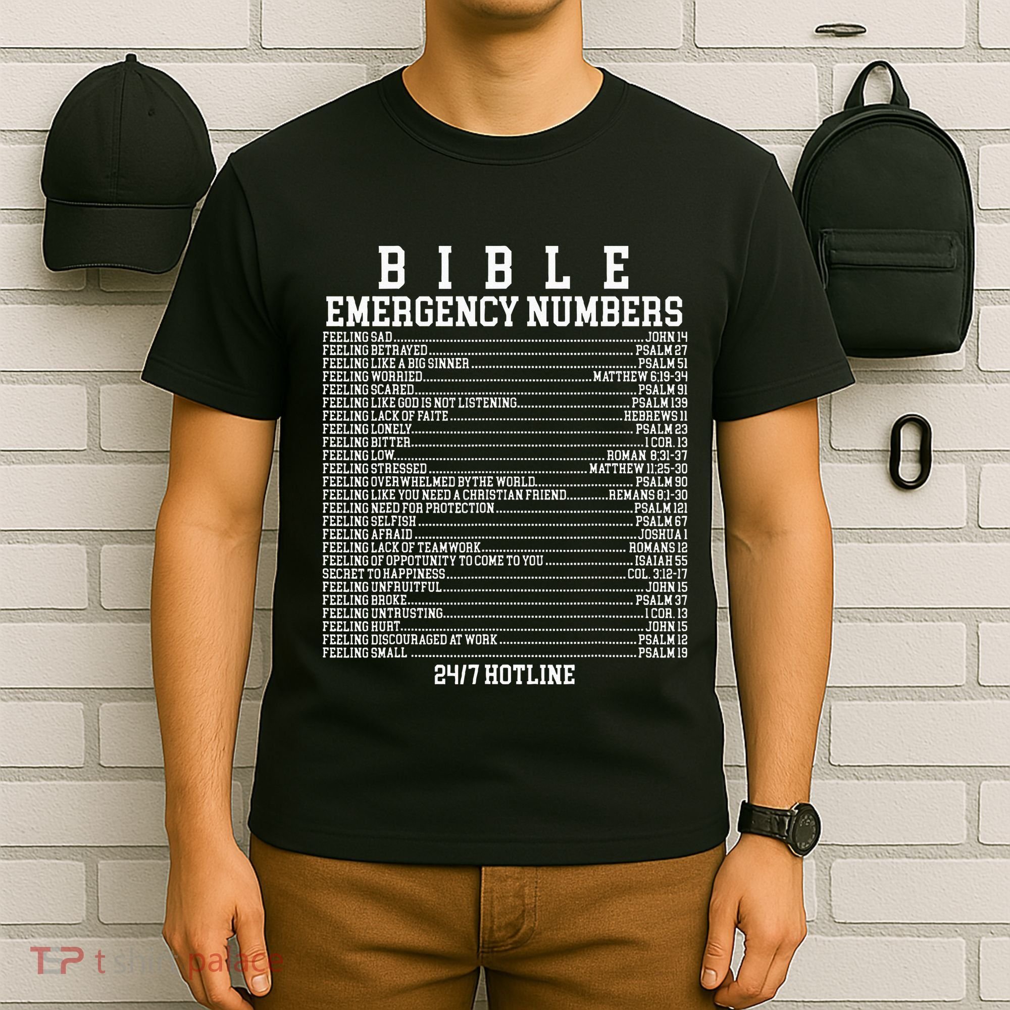 Bible Emergency Hotline Numbers Funny Christian Family Jesus T-Shirt