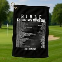 Bible Emergency Hotline Numbers Funny Christian Family Jesus Golf Towel thumb 1
