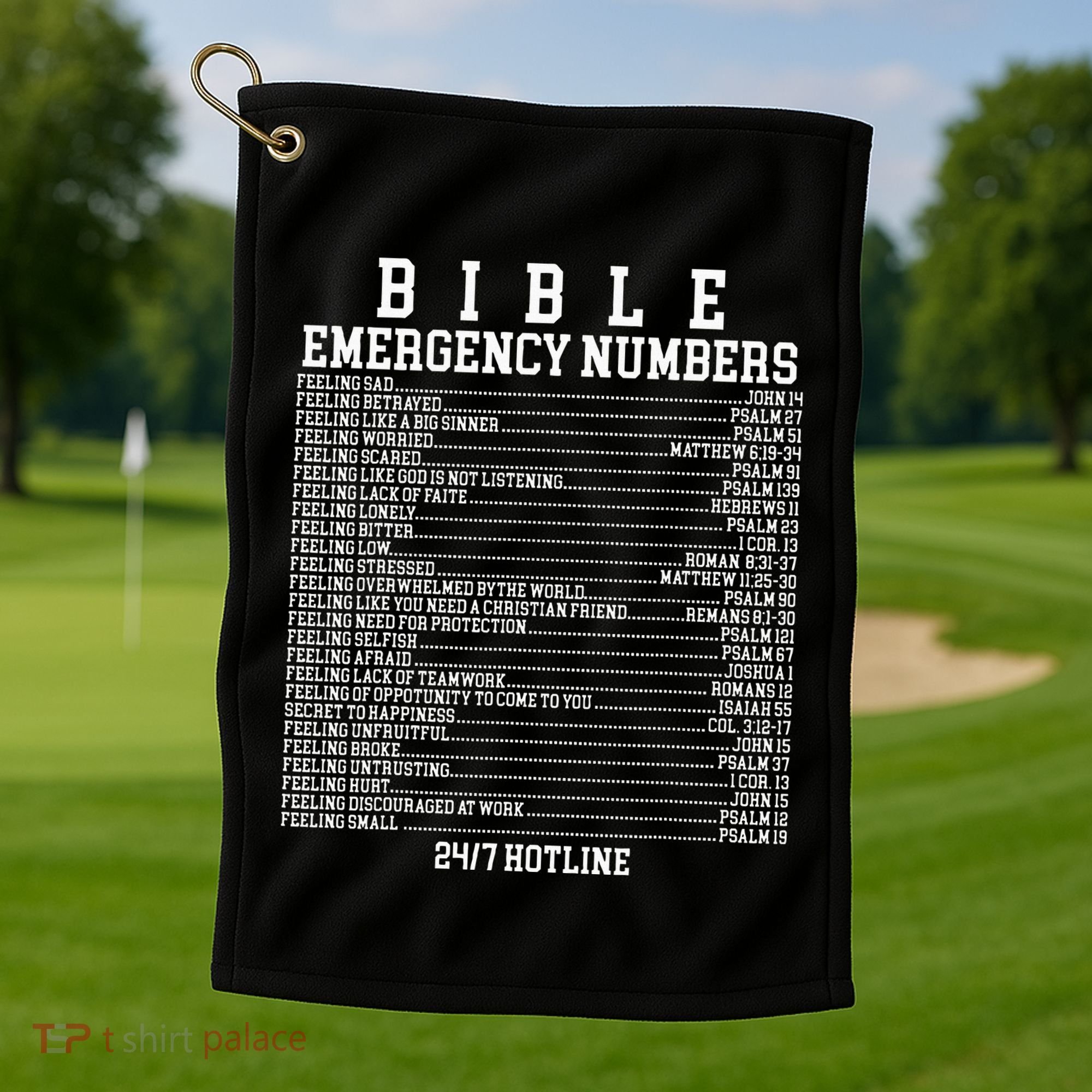 Bible Emergency Hotline Numbers Funny Christian Family Jesus Golf Towel