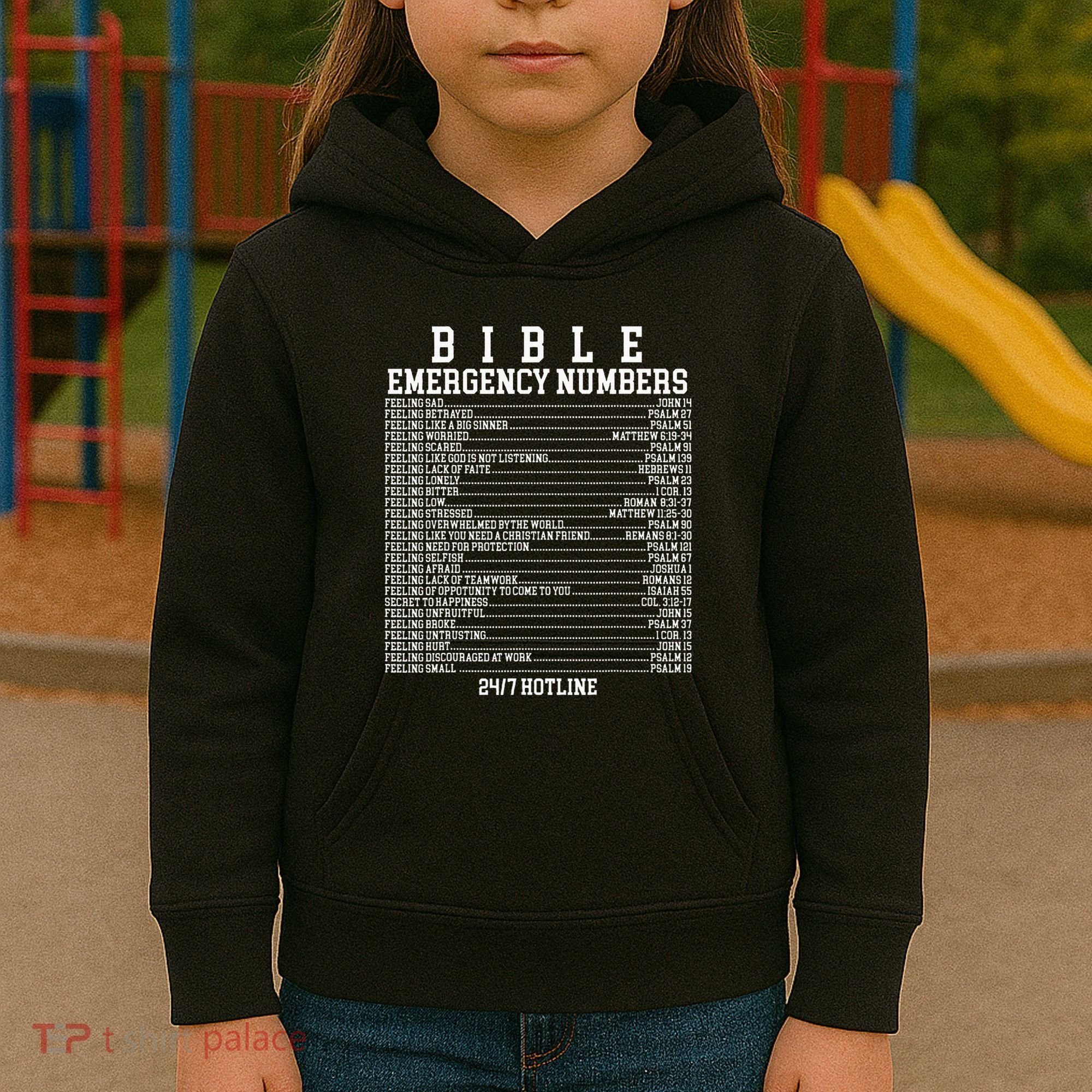 Bible Emergency Hotline Numbers Funny Christian Family Jesus Kids Hoodie