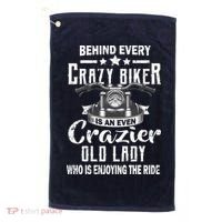 Behind Every Crazy Biker Is An Even Crazier Old Lady Golf Towel thumb 0