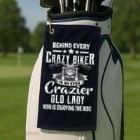 Behind Every Crazy Biker Is An Even Crazier Old Lady Golf Towel thumb 2