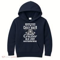 Behind Every Crazy Biker Is An Even Crazier Old Lady Kids Hoodie thumb 0
