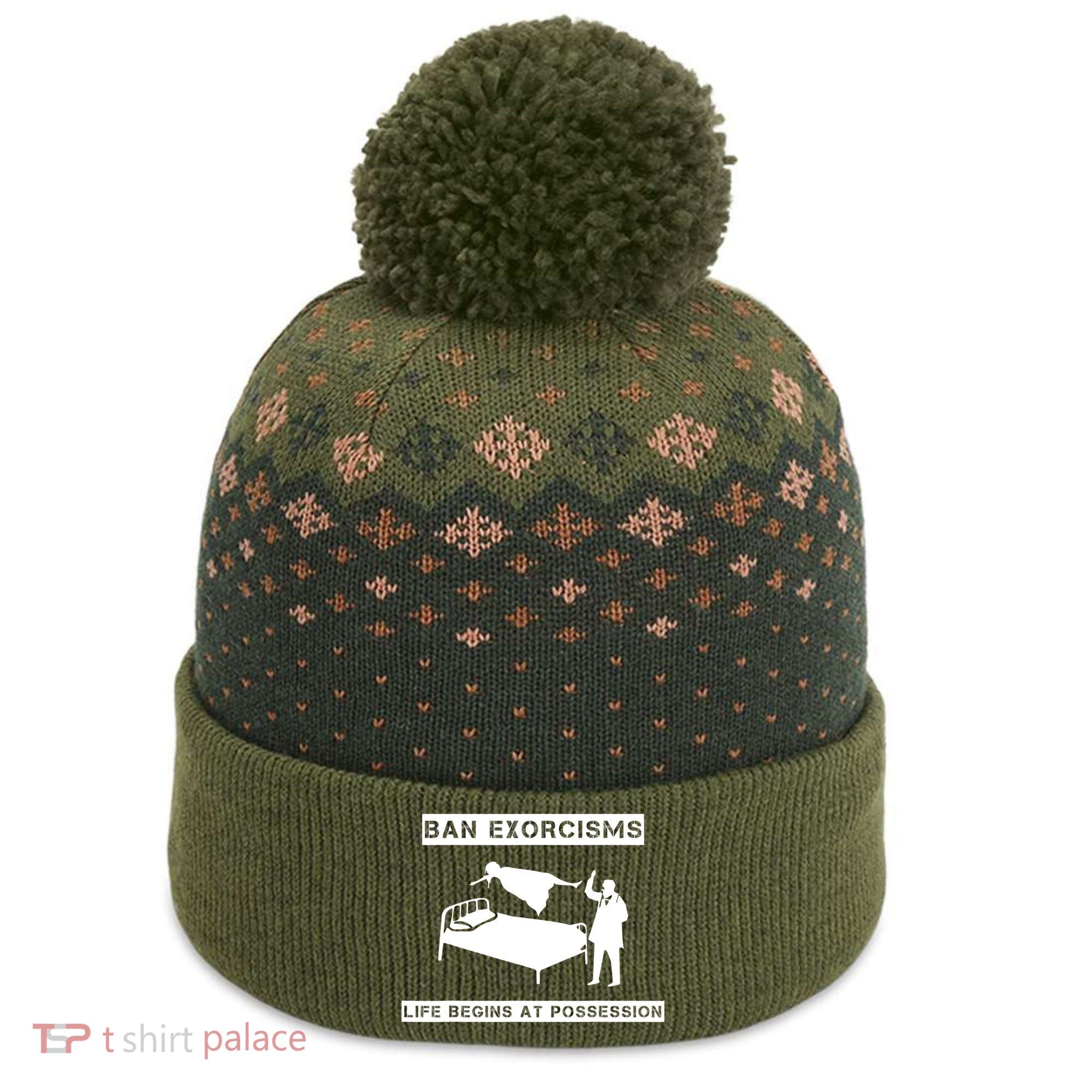 Ban Exorcisms Life Begins At Possession Apparel The Baniff Cuffed Pom Beanie