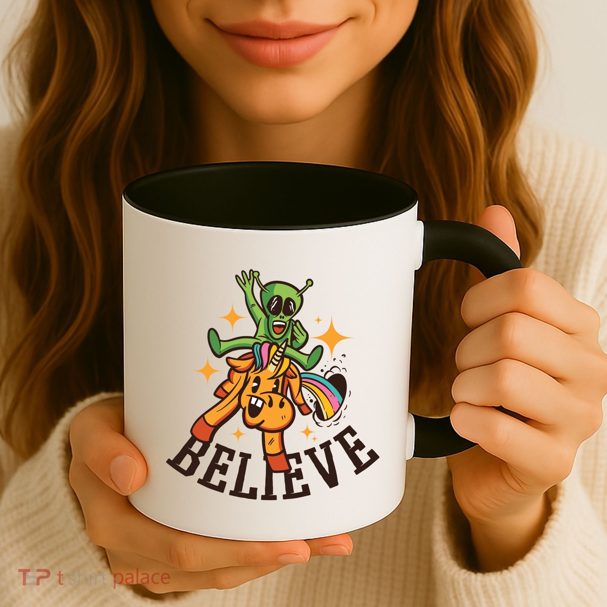 Believe Alien Unicorn Coffee Mug