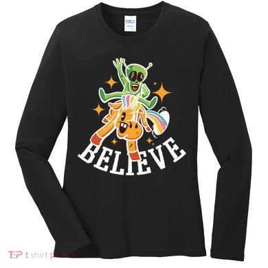 Believe Alien Unicorn Women's Long Sleeve Shirt