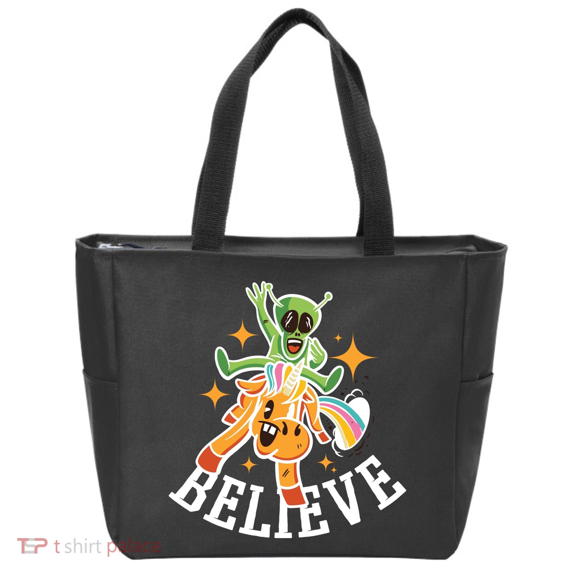 Believe Alien Unicorn Tote Bag