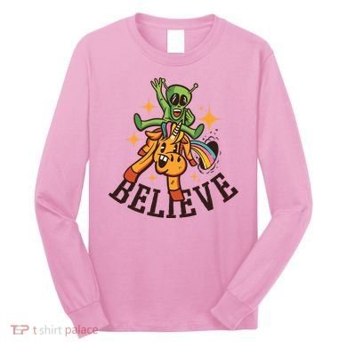 Believe Alien Unicorn Long Sleeve Shirt