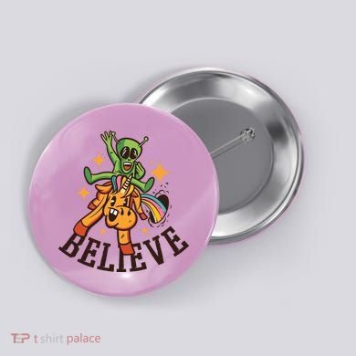 Believe Alien Unicorn Button