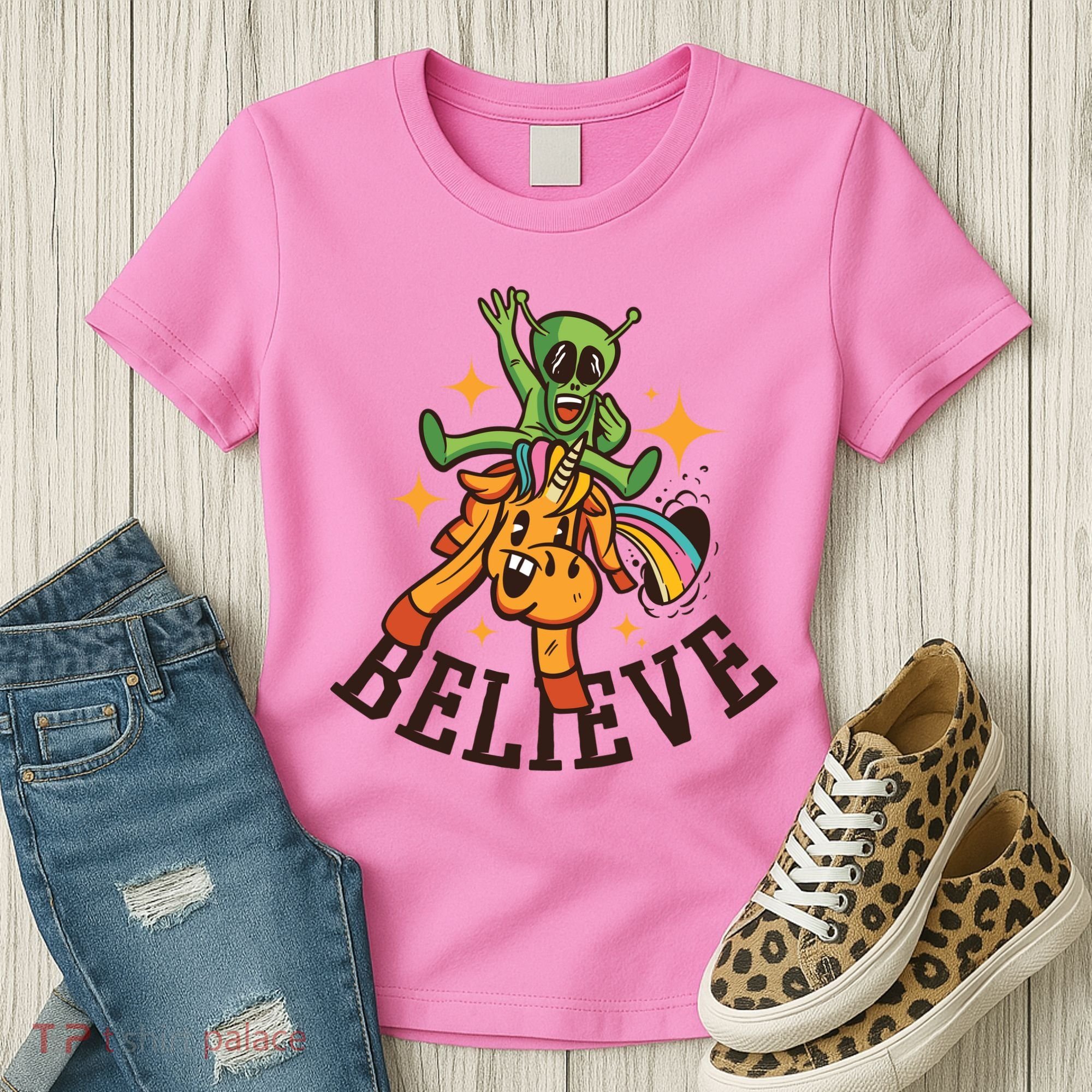 Believe Alien Unicorn Women's T-Shirt