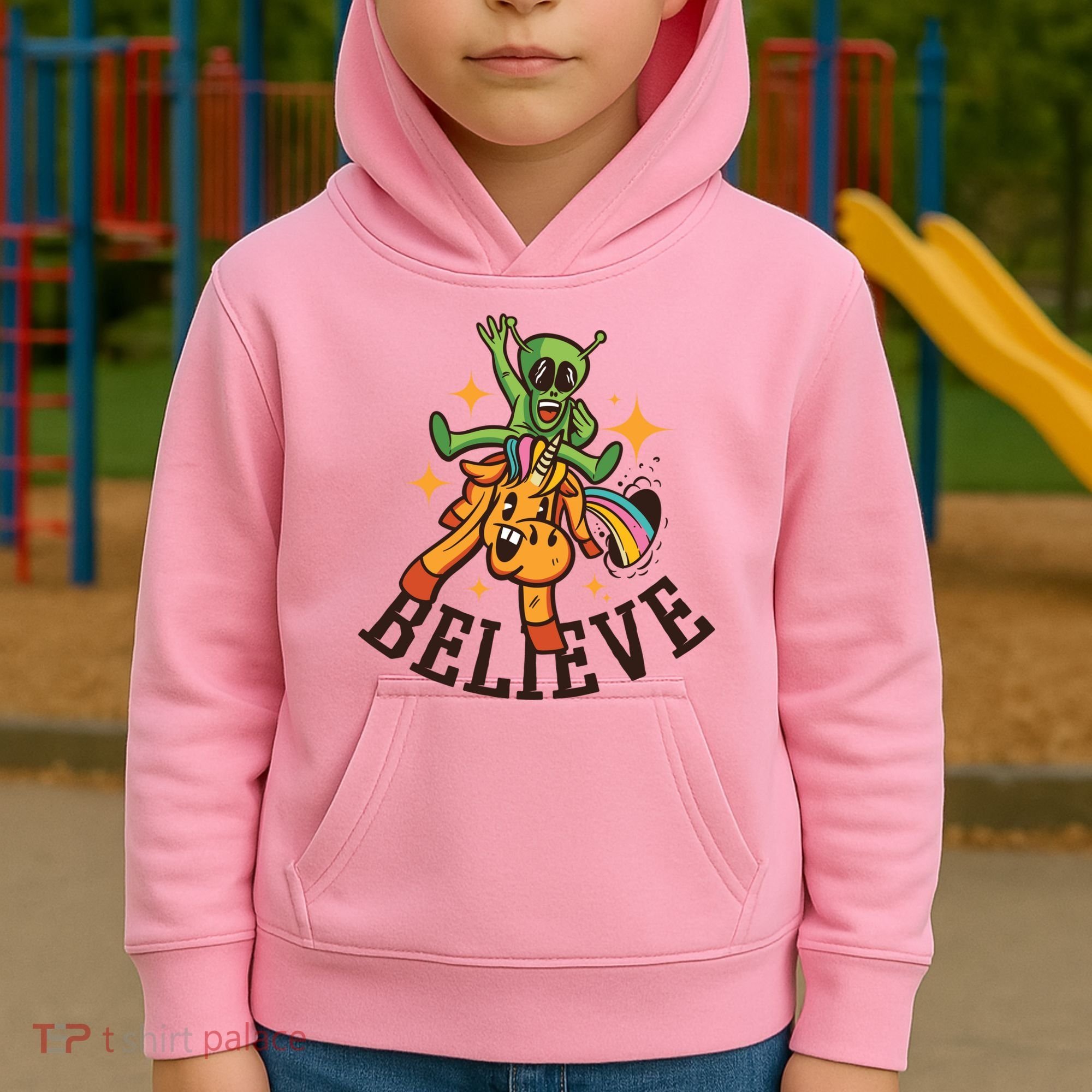 Believe Alien Unicorn Kids Hoodie