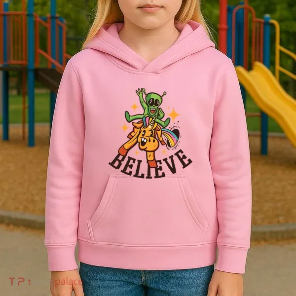 Believe Alien Unicorn Kids Hoodie