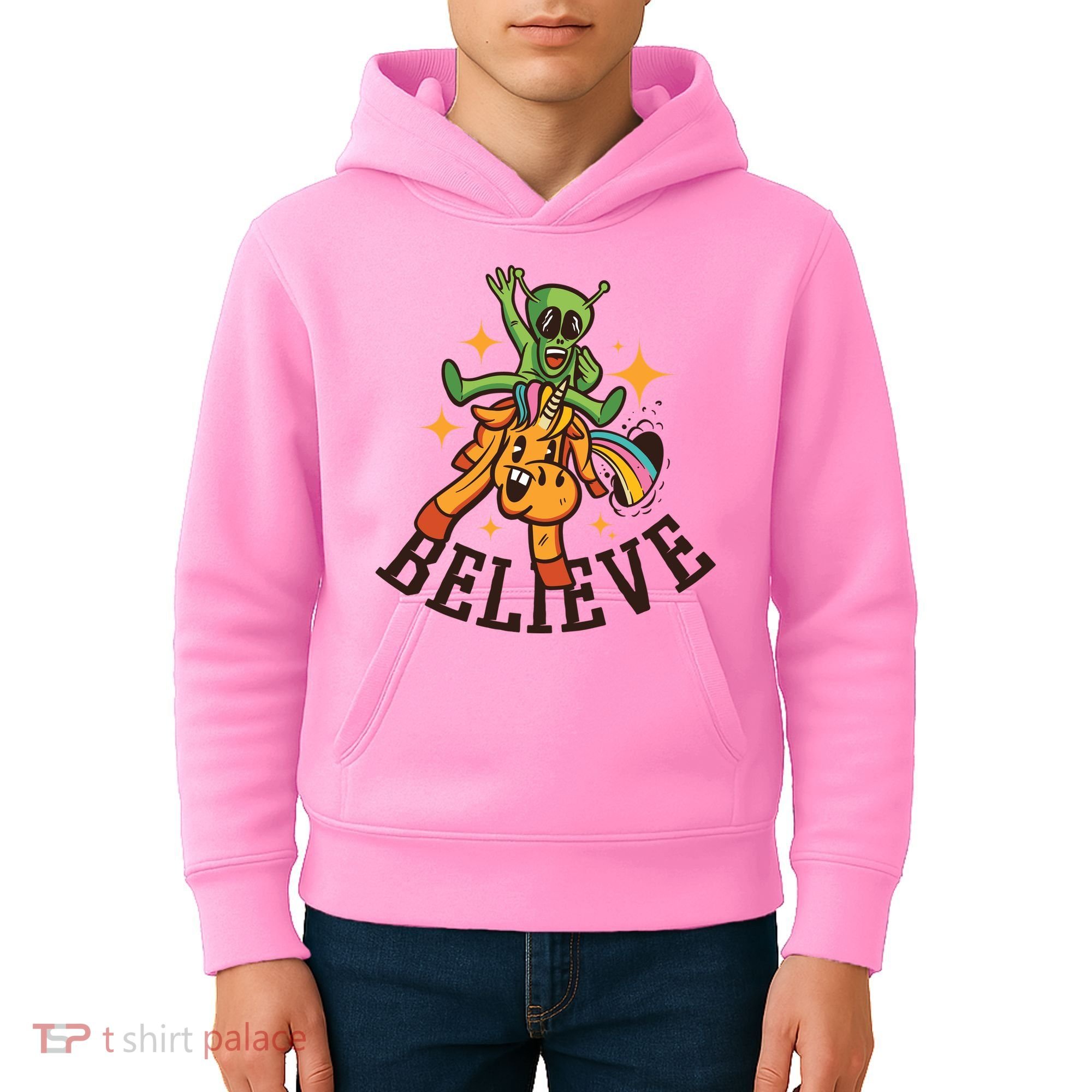 Believe Alien Unicorn Kids Hoodie