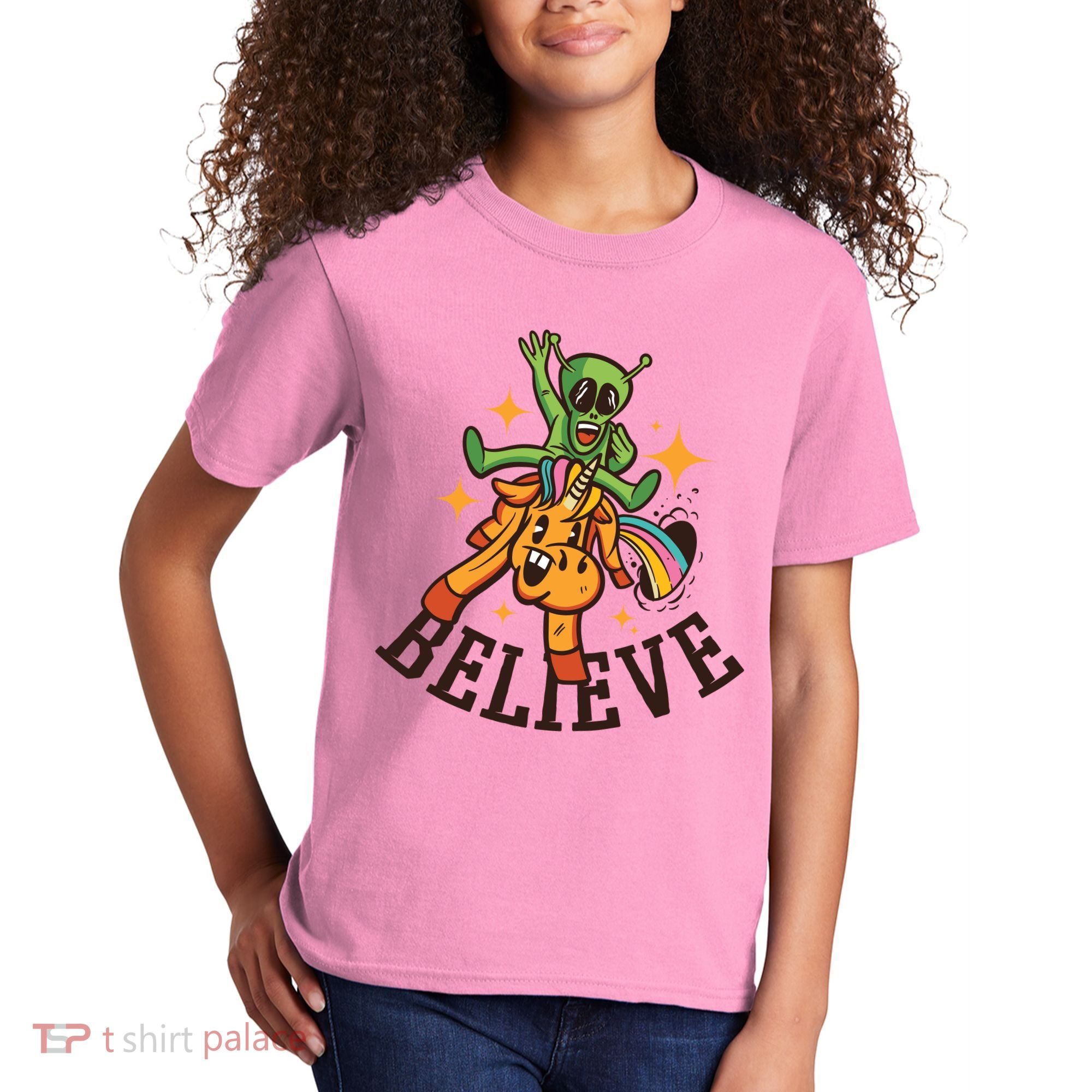 Believe Alien Unicorn Kids T-Shirt