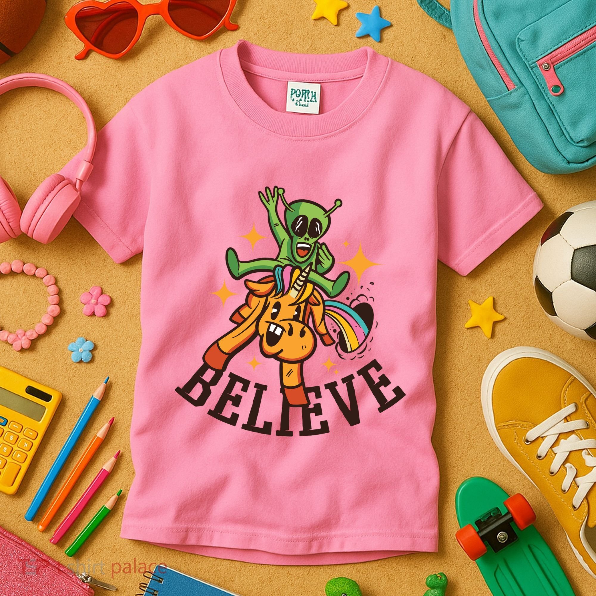 Believe Alien Unicorn Kids T-Shirt