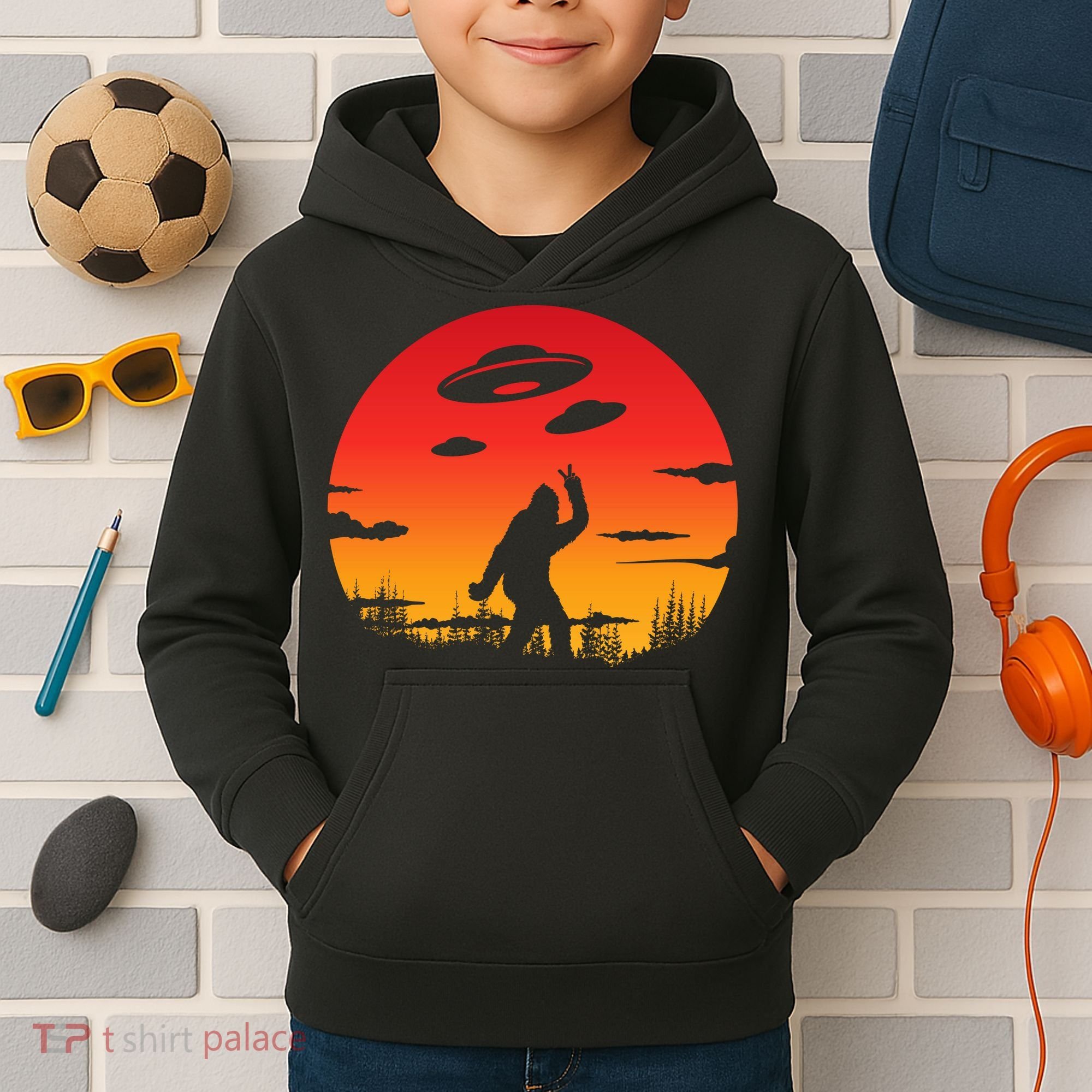 Believe Bigfoot UFO Kids Hoodie