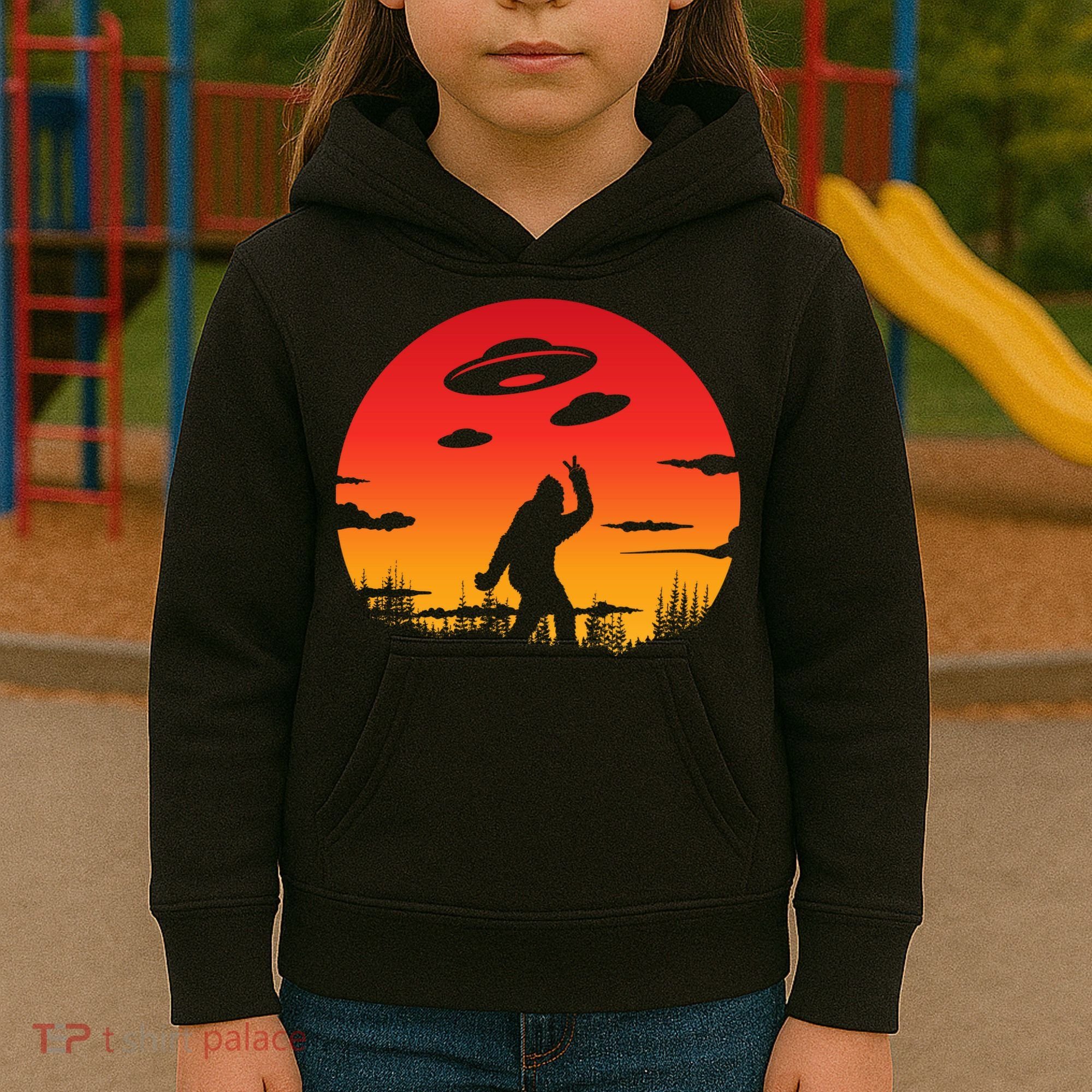 Believe Bigfoot UFO Kids Hoodie