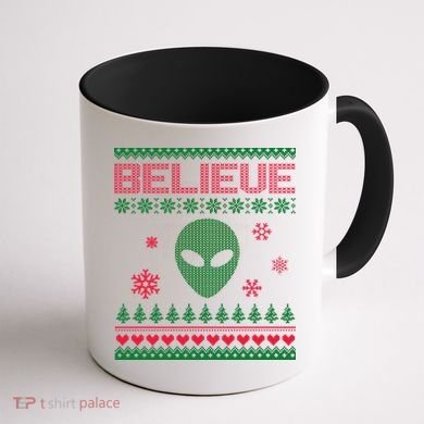 Believe In Aliens Ugly Christmas Coffee Mug back