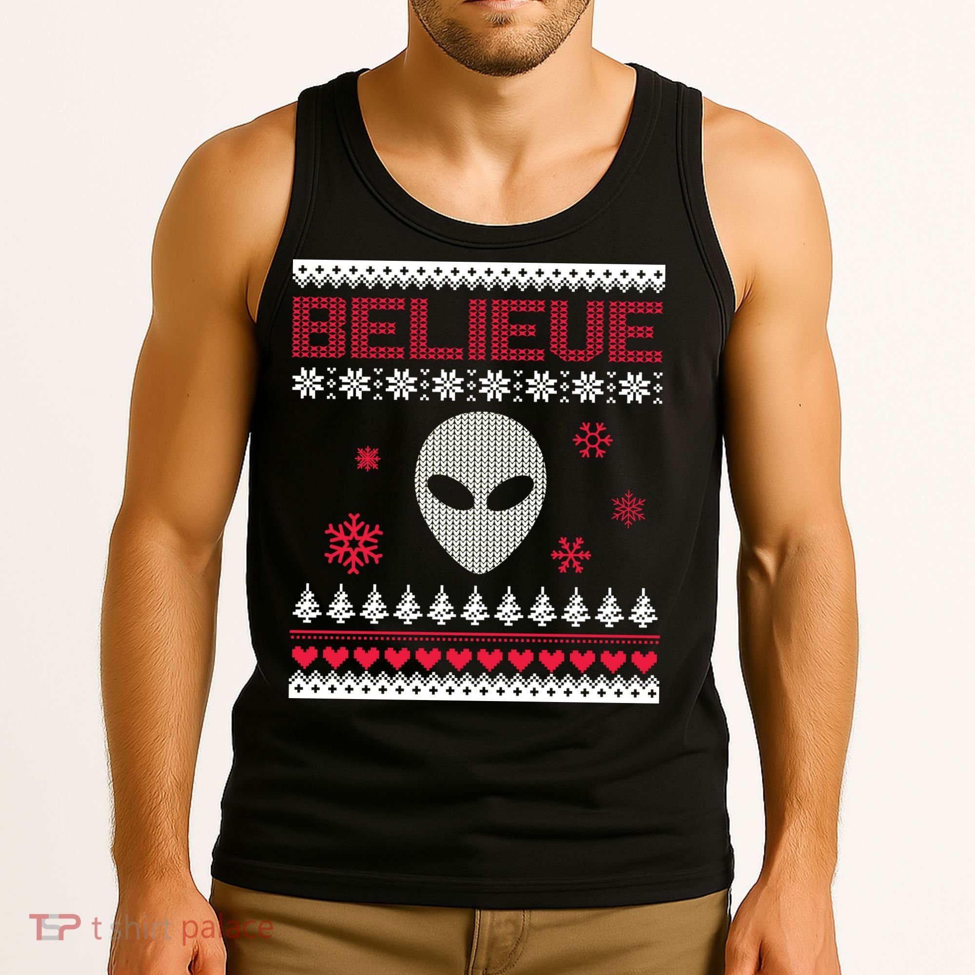 Believe In Aliens Ugly Christmas Tank Top