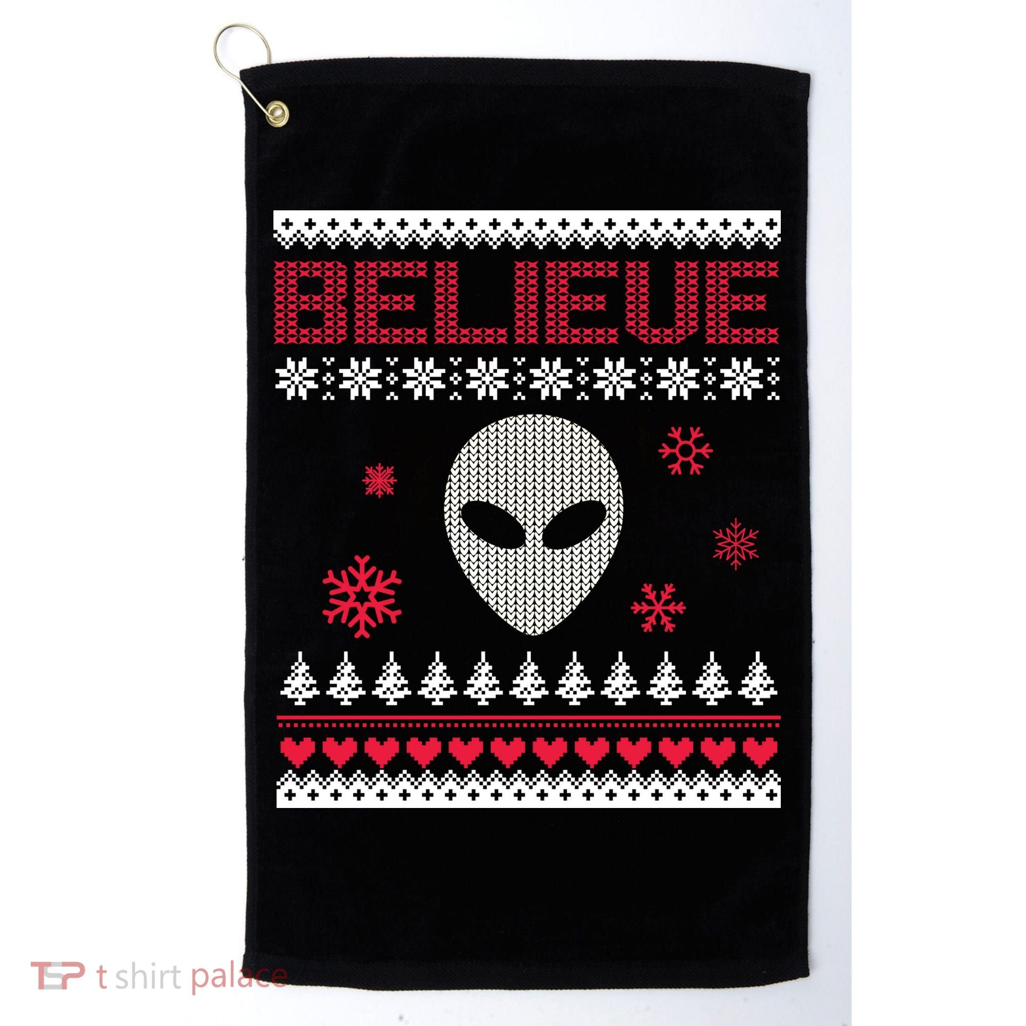 Believe In Aliens Ugly Christmas Golf Towel