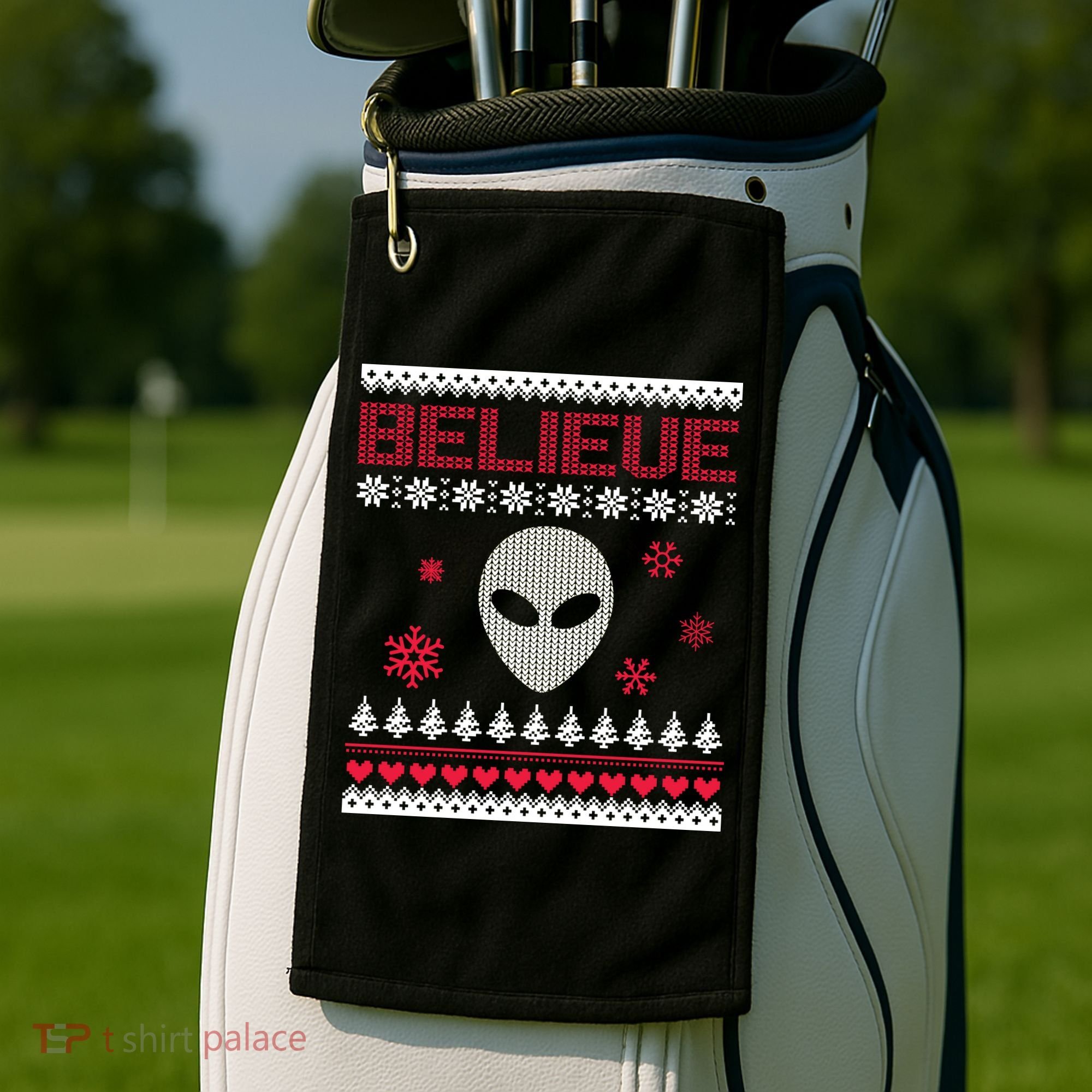Believe In Aliens Ugly Christmas Golf Towel
