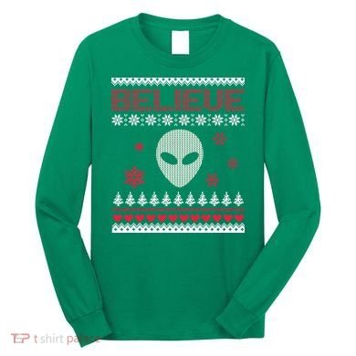 Believe In Aliens Ugly Christmas Long Sleeve Shirt