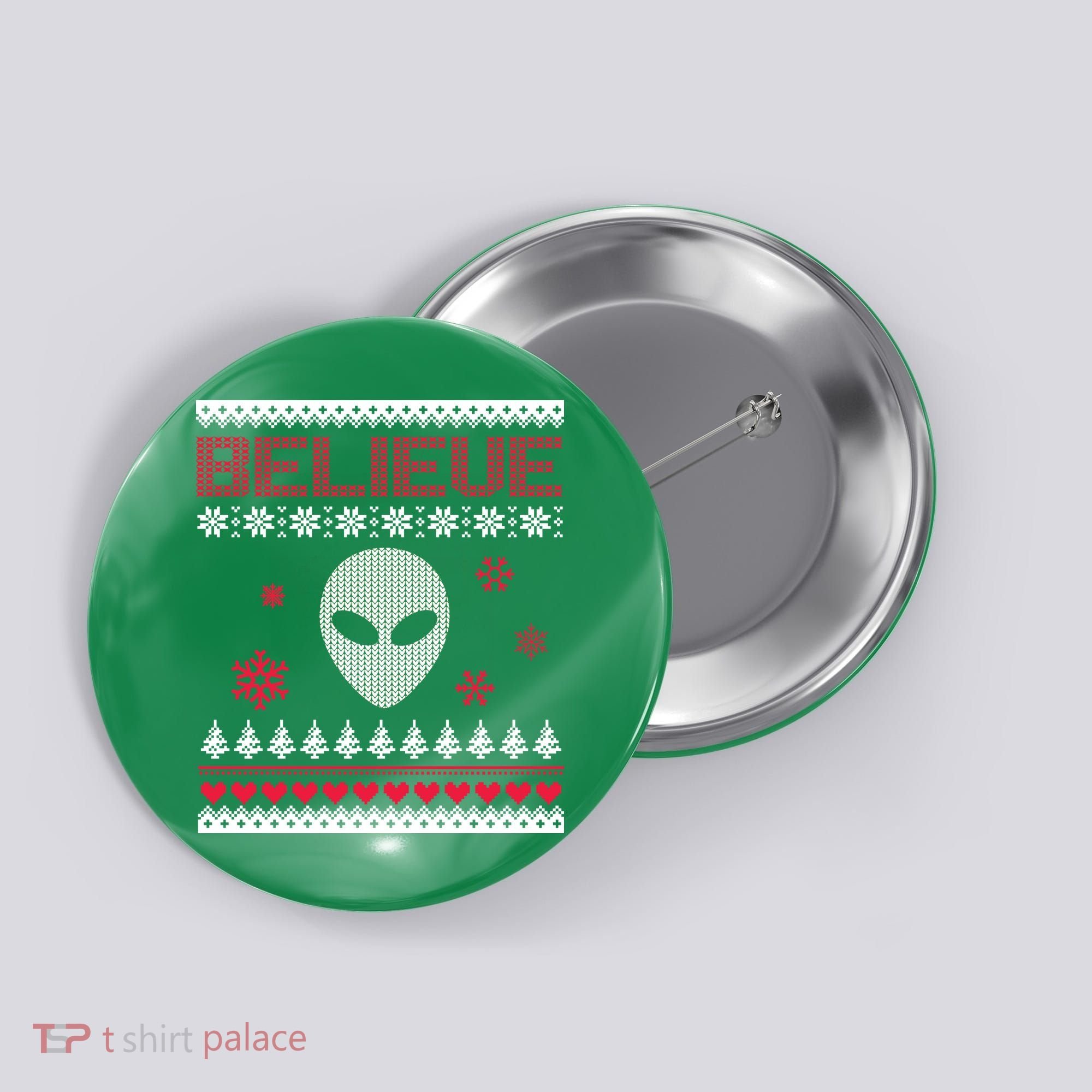 Believe In Aliens Ugly Christmas Button