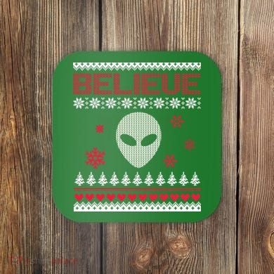 Believe In Aliens Ugly Christmas Coaster