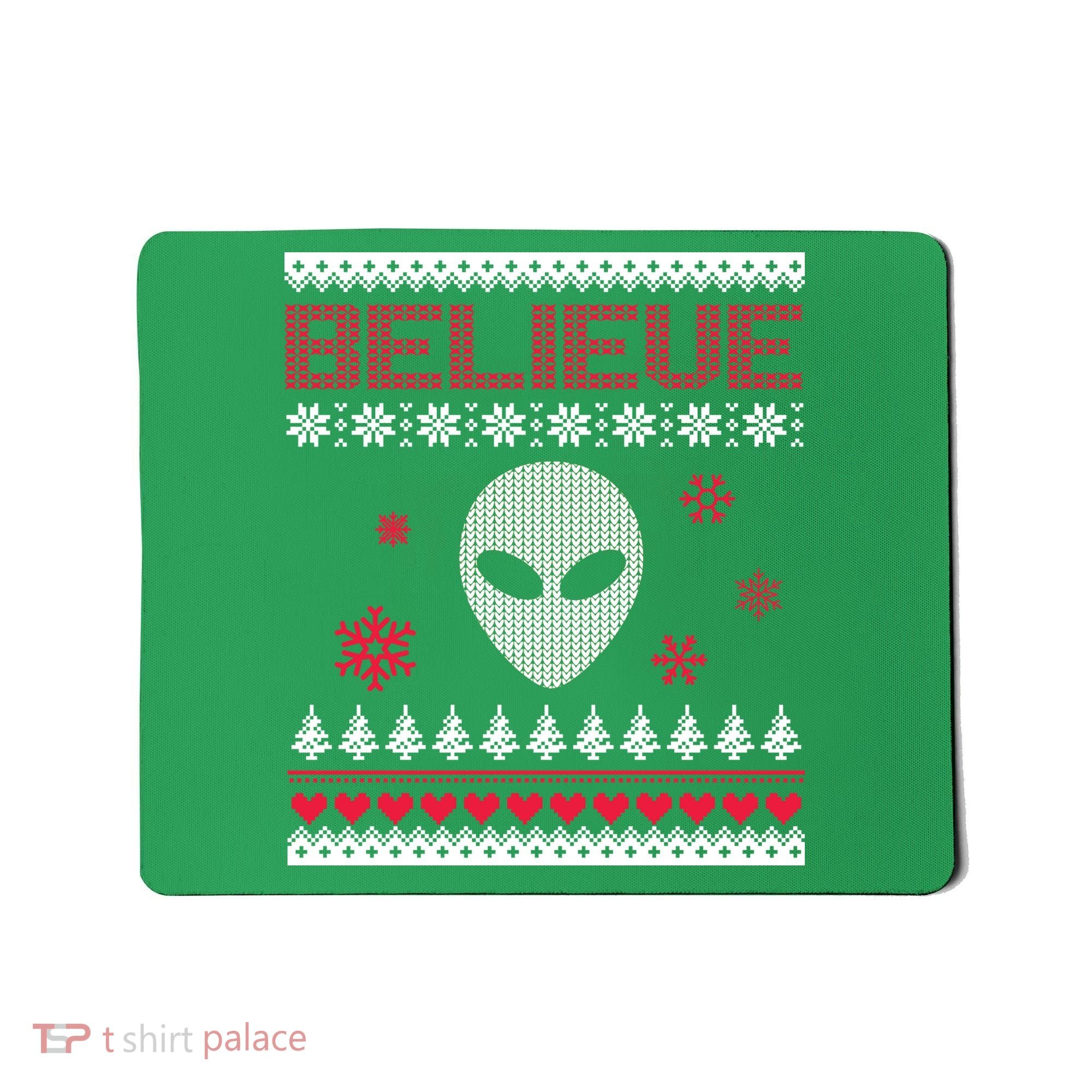 Believe In Aliens Ugly Christmas Mousepad